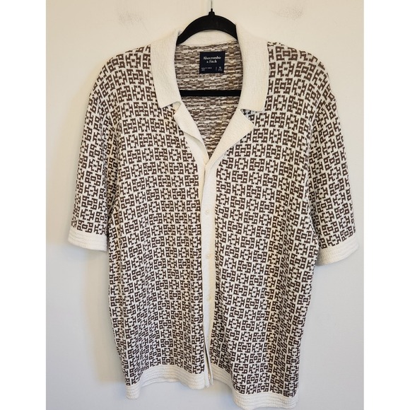 Abercrombie & Fitch Mens Knit Polo Sweater Extra Large Brown Cream Button Up - Picture 1 of 7